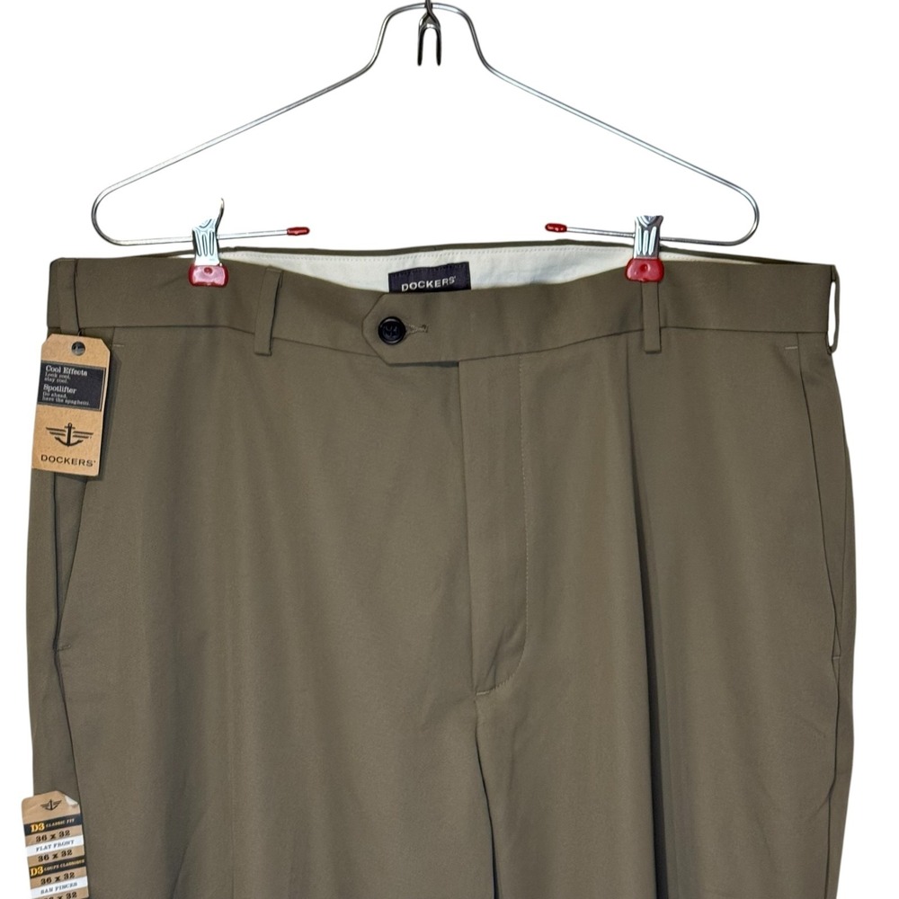 DOCKERS Men's Dress Pants D3 Microfiber Flat Front Straight Fit Khaki 36X32 NWT - Picture 2 of 11
